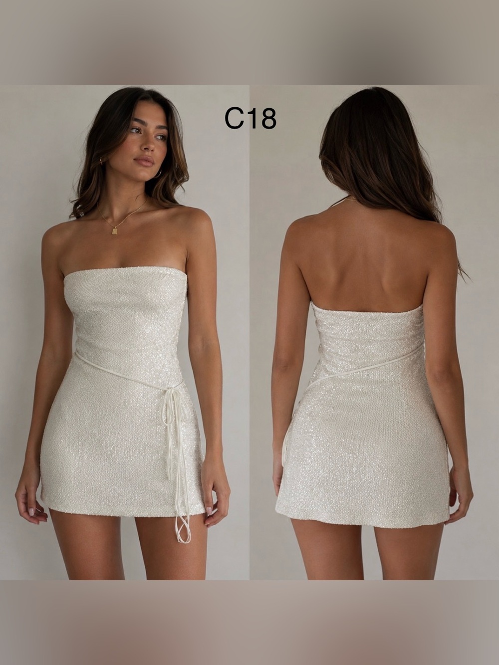 ASOS Ivory Strapless Sequin Mini Dress,Size 6 - Picture 1 of 7